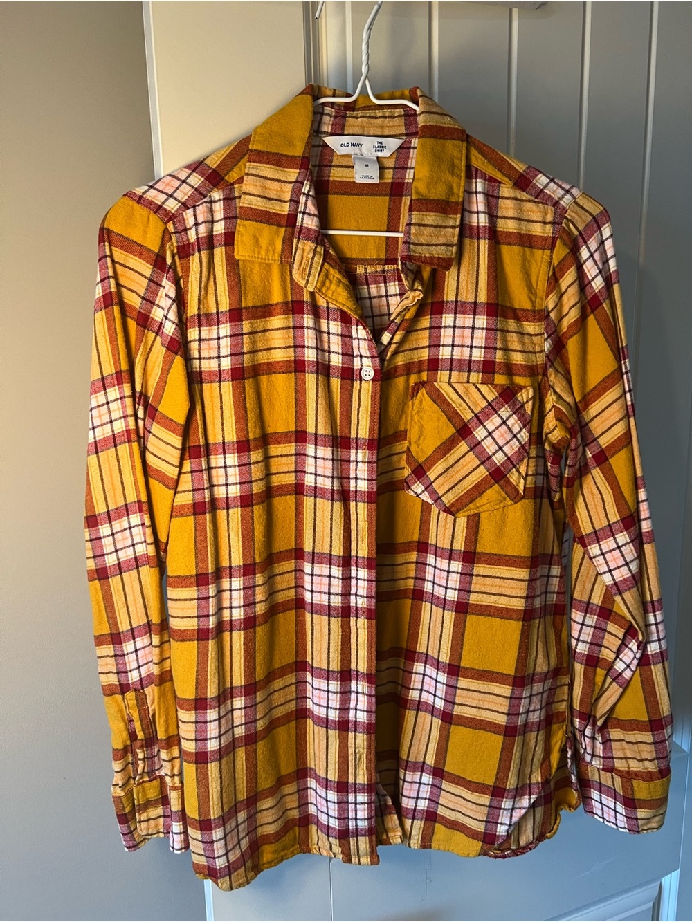 Old Navy Mustard Yellow and Red Plaid Flannel Shirt